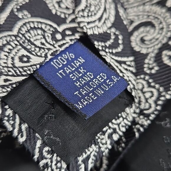 Paul Fredrick Silver White Black Floral And Polka Dot Tie Bundle (2) - Picture 6 of 10